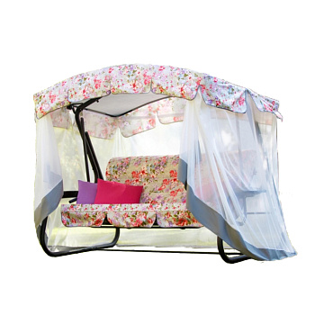 Качели садовые 3-х местные Турин Премиум FLOWER(каркас антрацит, м/э разноцветный рис.цветы)2 уп.